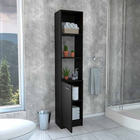 Tuhome Malaga Linen Cabinet, Two Interior Shelves, Three External Shelves, Single Door, Black MLW5538